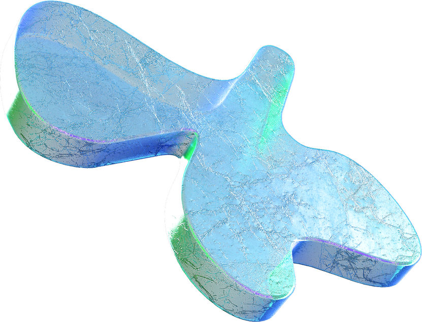 Chrome and Metal Elements Blue Fissured Glass Shape